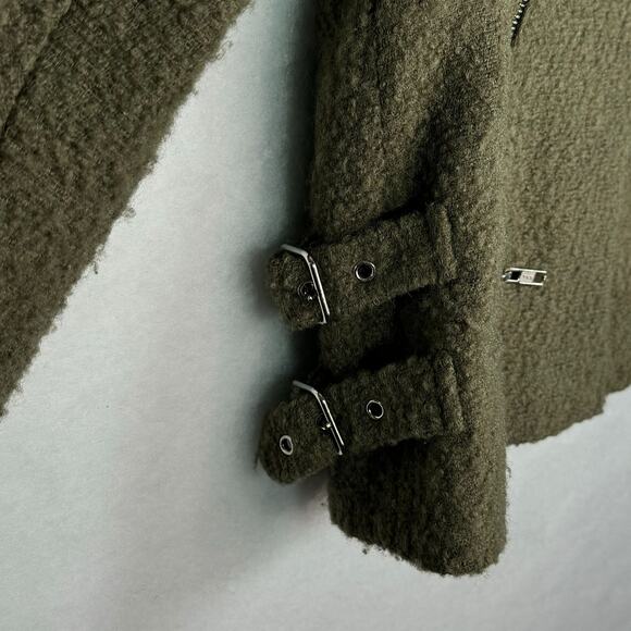 Zara Olive Green Boiled Wool Blend Oversized Jacket Sz XS Grunge Moto Boho Edgy - Picture 7 of 10